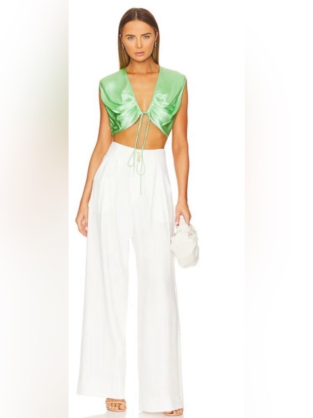 The Femm | Fiona Wide Leg High Rise Pleated Pant in White Size XS